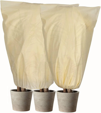 Non-woven plant protection cover in beige, designed to safeguard garden plants from frost, heavy rain, and pests during the British winter.