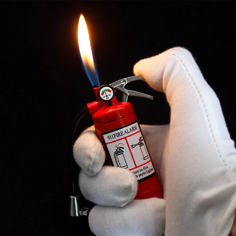 Creative fire extinguisher shaped lighter in red with light, alloy construction, butane-free