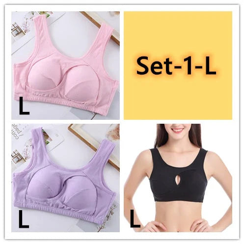 Supportive cotton sports bra with crossover design for lift and support, preventing sagging and bra lines