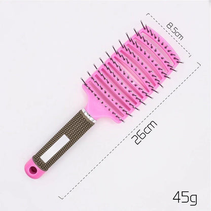 A premium hair brush with a sleek design, featuring soft bristles and a rounded massage function for healthy, detangled hair