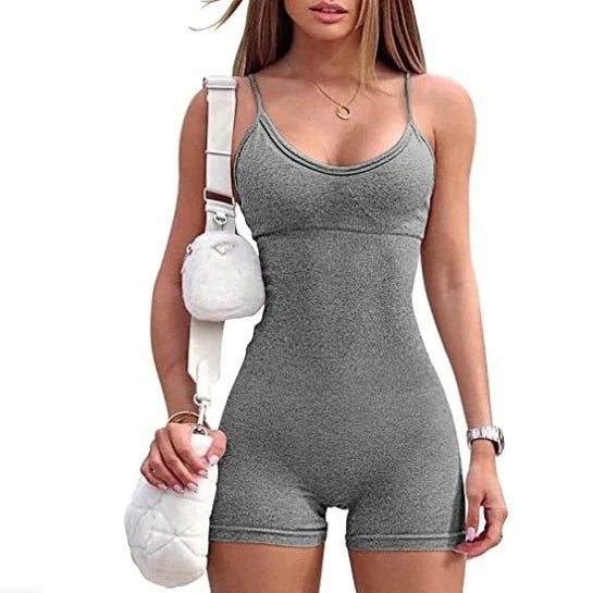 Premium workout jumpsuit with spaghetti straps, available in a variety of vibrant colors for an elevated fitness style