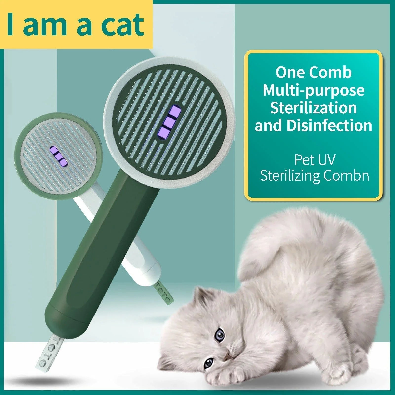 Cordless pet hair removal brush with floating comb for effortless grooming of cats and dogs