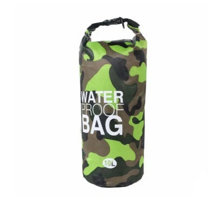 Camouflage waterproof bucket bag for outdoor adventures, available in multiple sizes and colours.