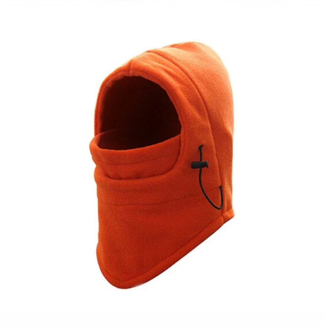 Versatile outdoor winter headwear with a warm fleece hat, face mask, and neck scarf for cold weather protection