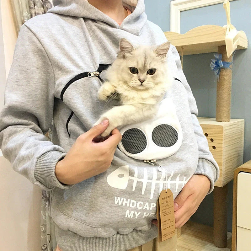 A stylish hooded jumper with a unique cat-themed pocket design, made from premium cotton fabric.