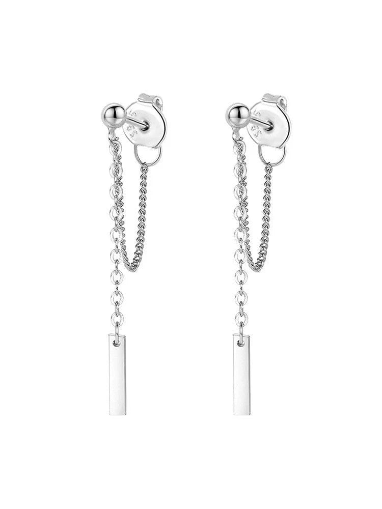 Elegant tasseled stud earrings featuring a contemporary geometric design in silver, gold, and 925 sterling silver finishes
