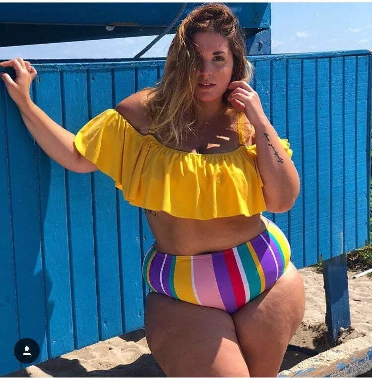 Women's plus size yellow swimsuit with flattering fit