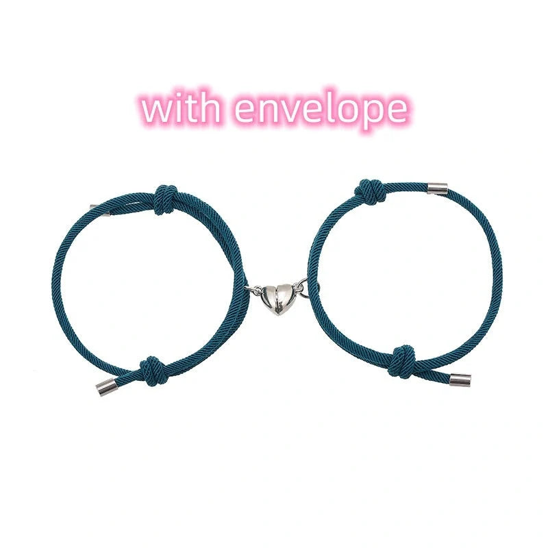 Adjustable nylon love magnetic bracelet with sticky metal heads in various colours