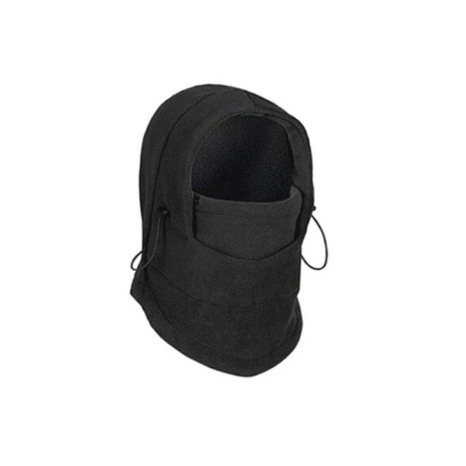 Versatile outdoor winter headwear with a warm fleece hat, face mask, and neck scarf for cold weather protection