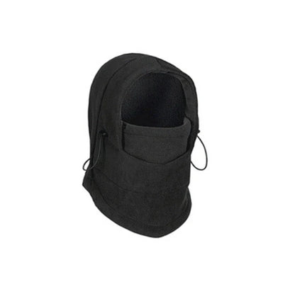 Versatile outdoor winter headwear with a warm fleece hat, face mask, and neck scarf for cold weather protection