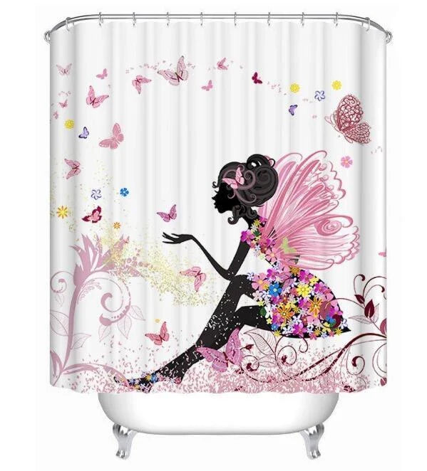 Vibrant African-inspired shower curtain with portrait of a beautiful African girl wearing earrings and bold hairstyle