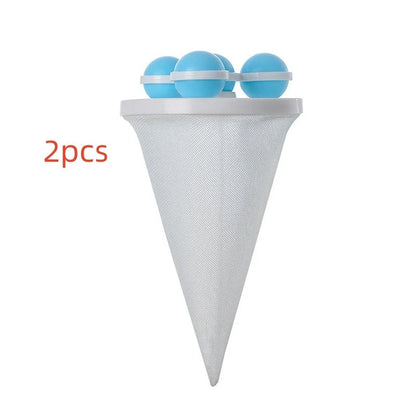 Gyroscopic Washing Machine Filter Pouch in purple, blue, and pink for lint and hair removal