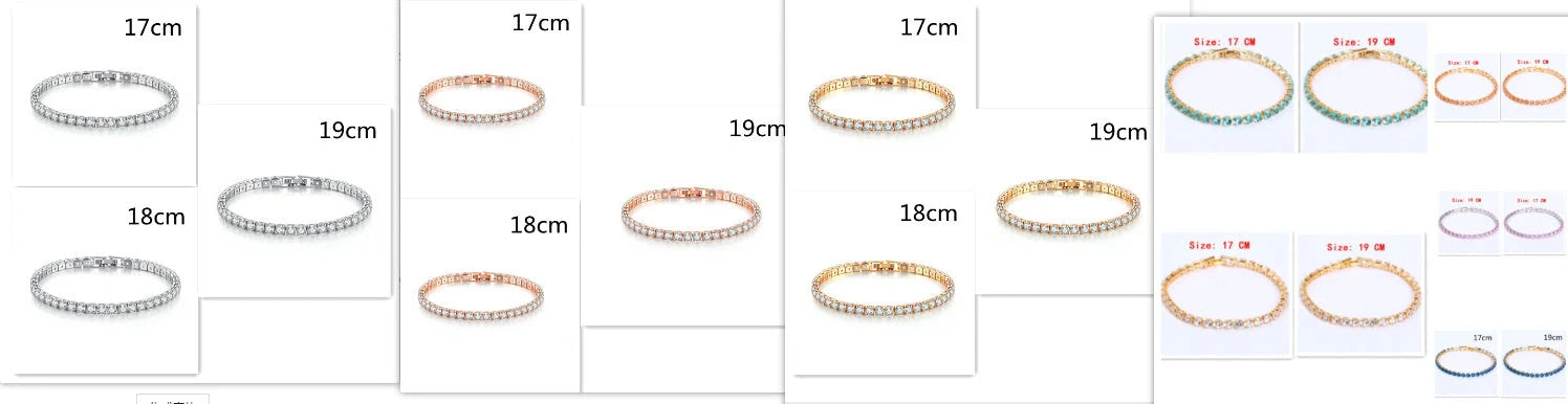 Luxury cubic zirconia tennis bracelet for women and men, available in multiple colours and sizes.