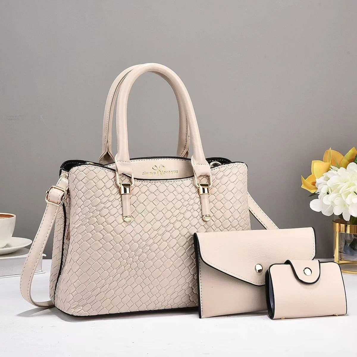 Woven Texture Three-piece Set Large Capacity One Shoulder Combination Bags in various colours