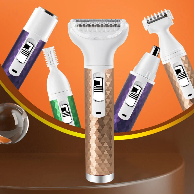 Portable electric razor for women with five interchangeable heads