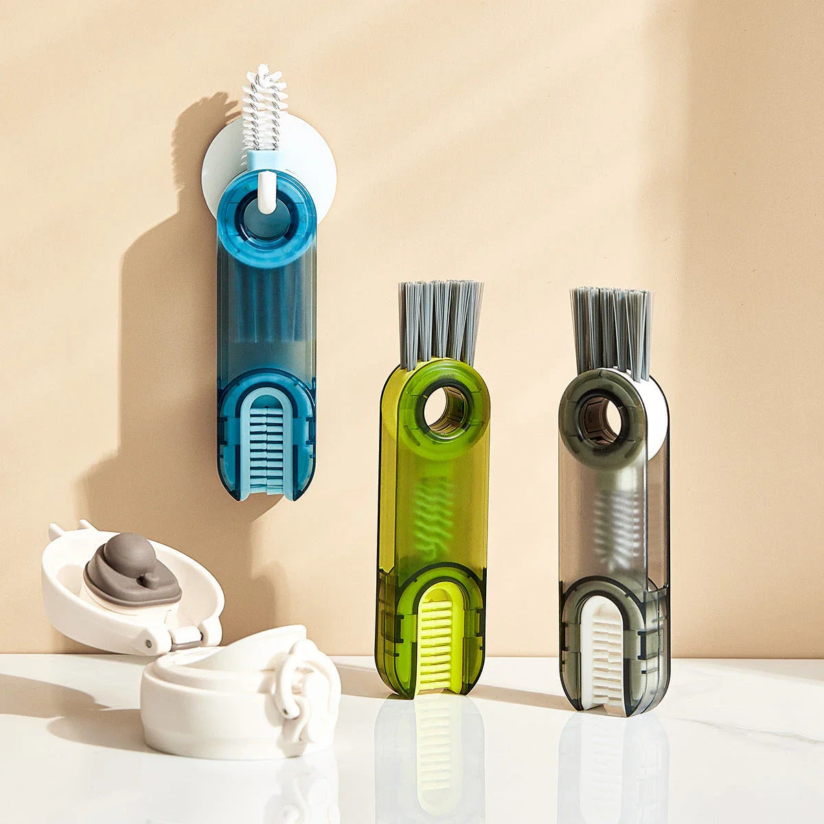 Versatile multi-purpose bottle cleaning brush set with spiral design for reaching into narrow crevices and tough-to-clean areas