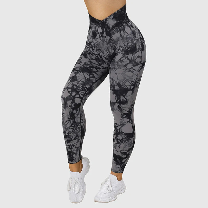 Women's seamless tie-dye leggings with push-up design for yoga and fitness