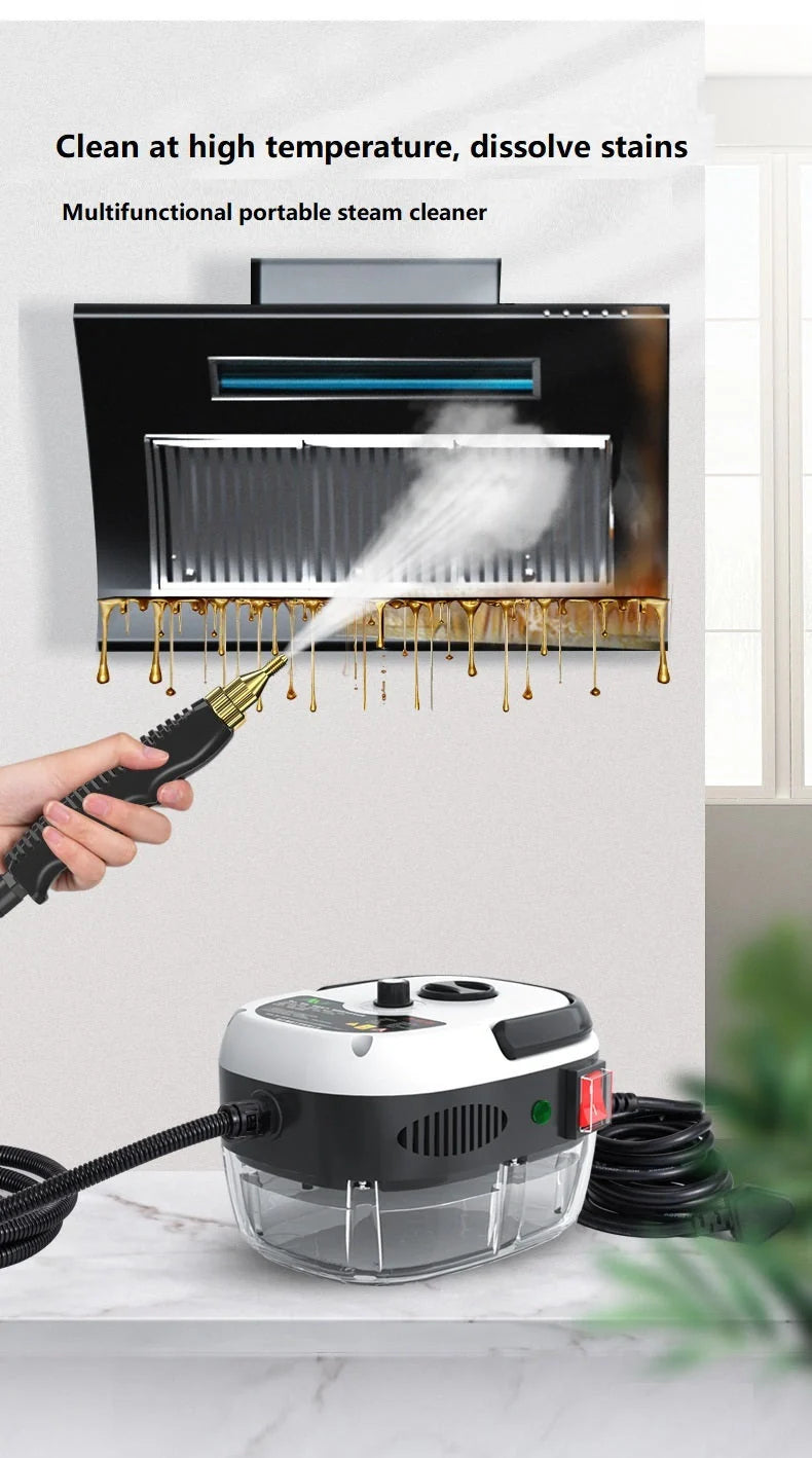 High Pressure Steam Cleaner with large glass water tank and multiple nozzles for kitchen cleaning