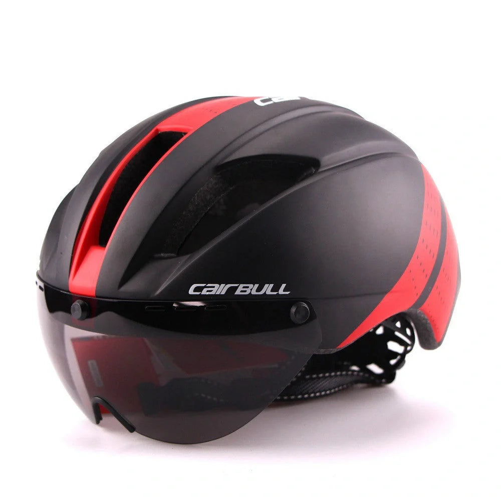 Aero cycling helmet with magnetic lens and adjustable fit for competitive cyclists
