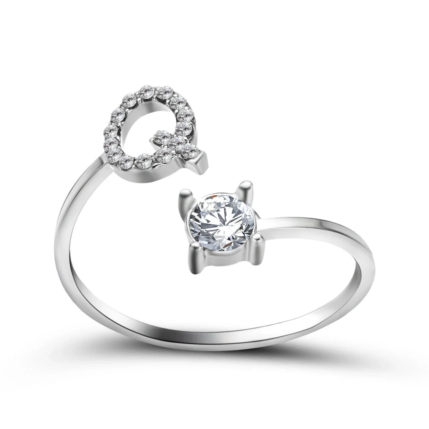 Customizable adjustable ring with 26 letters for women, featuring zircon stones and copper alloy construction