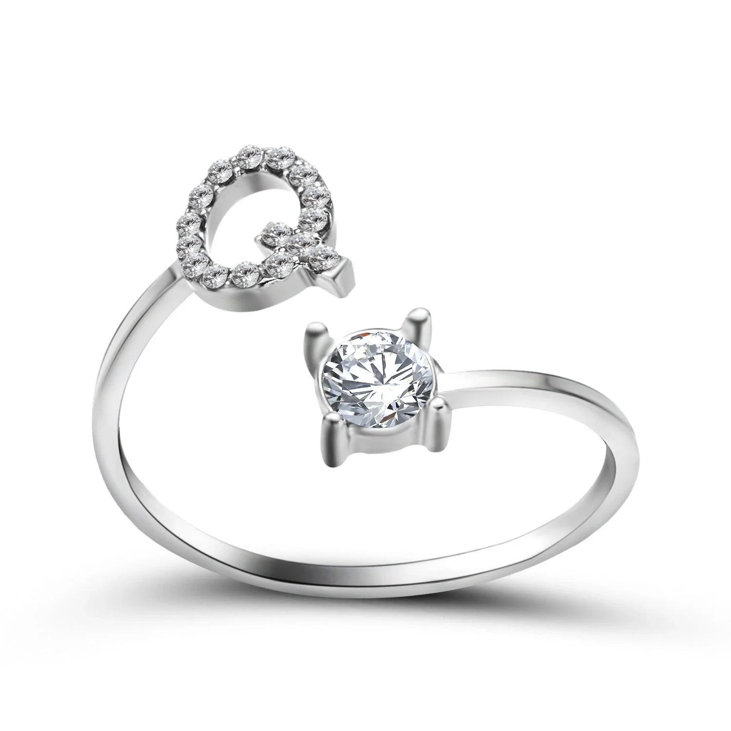 Customizable adjustable ring with 26 letters for women, featuring zircon stones and copper alloy construction