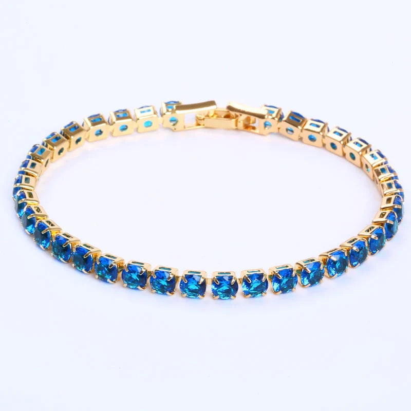 Luxury cubic zirconia tennis bracelet for women and men, available in multiple colours and sizes.