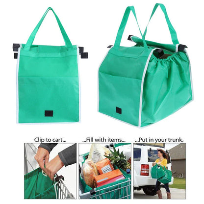 Reusable eco-friendly folding shopper bag in green colour, with generous front pocket and durable, mold-resistant construction