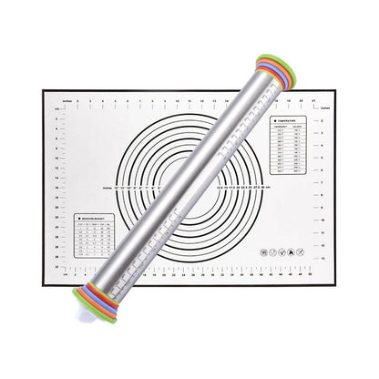 17-inch stainless steel rolling pin with adjustable thickness scales for precise dough control