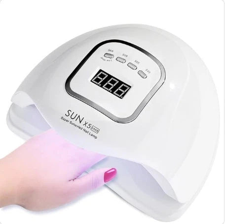 Premium 80W UV Nail Gel Curing Lamp Set with gel polishes, base coat, and top coat for salon-quality manicures at home