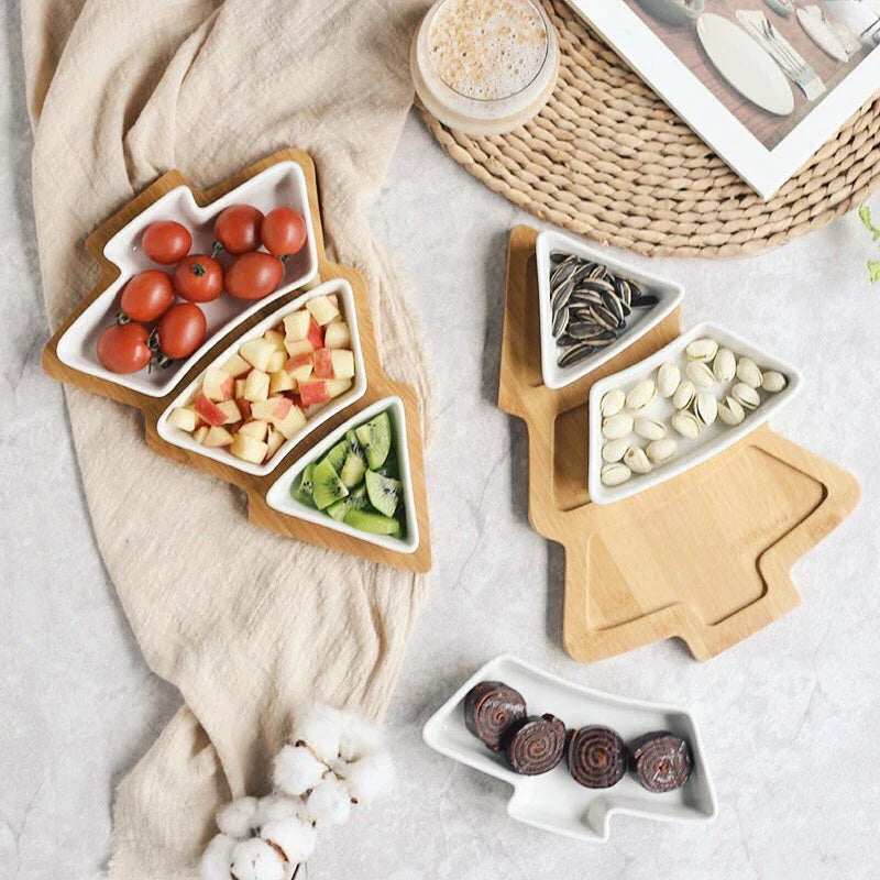 Festive Christmas Tree Ceramic Plates - Set of 4 Featuring Elegant Bone China Construction and Whimsical Tree Design