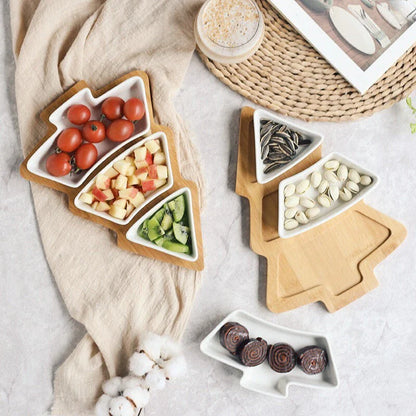 Festive Christmas Tree Ceramic Plates - Set of 4 Featuring Elegant Bone China Construction and Whimsical Tree Design