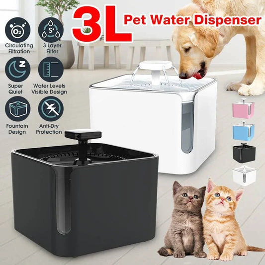 Energy-Efficient 3L USB Automatic Pet Feeder and Water Fountain with 360-degree Circulating Filtration and Automatic Power-Off Feature