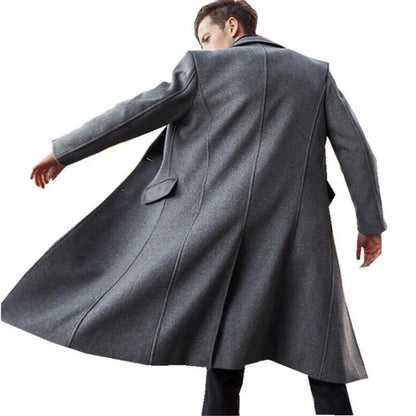 Premium woollen men's trench coat in a range of sophisticated colours, featuring a timeless British design and high-quality construction.
