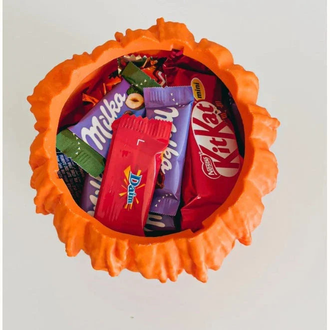 Melting Halloween pumpkin candy bowl with lid, reusable candy dish for spooky food display