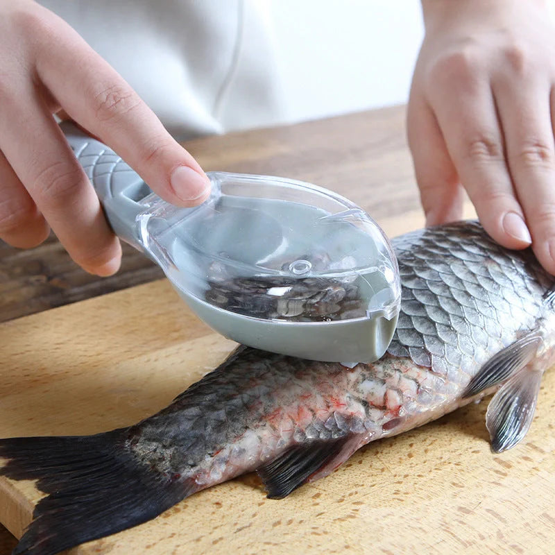 Fish Scale Scraper with cover design for mess-free descaling