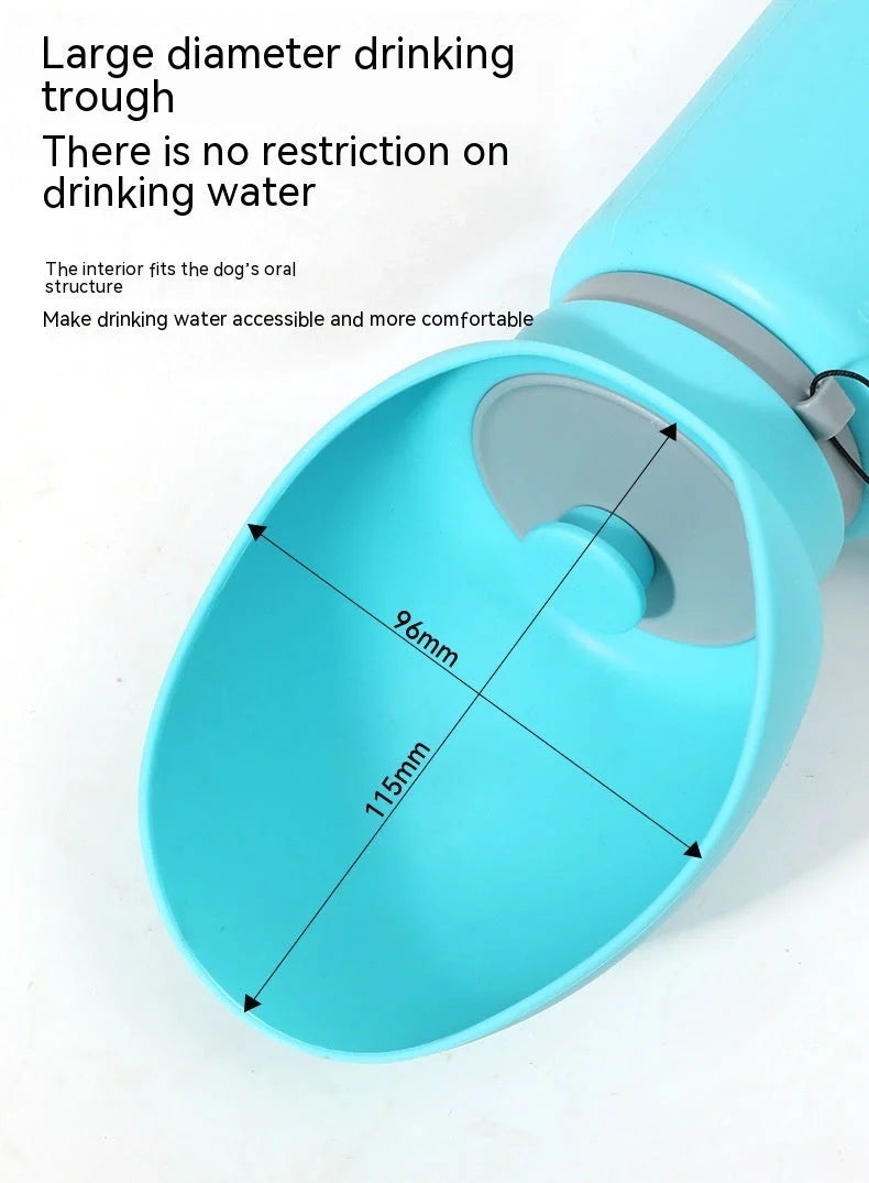 Foldable pet water bottle in blue and grey with leak-proof seal, 550ml capacity