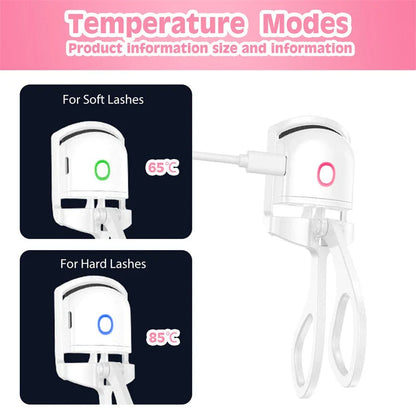 Rechargeable heated eyelash curler with temperature control, perfect for curling and defining lashes