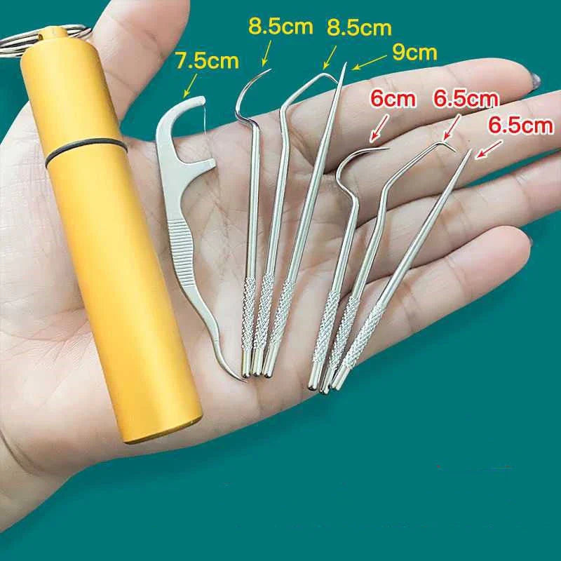 Premium Stainless Steel Toothpick Set with Short and Long Picks for Portable Dental Cleaning