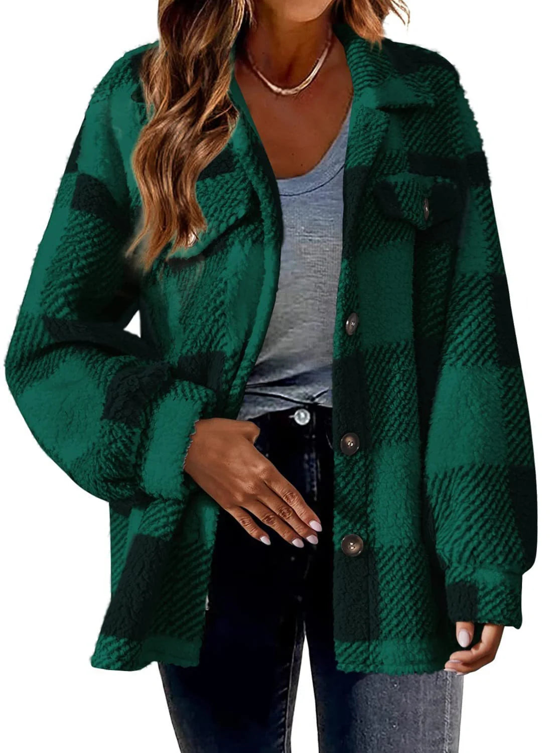 Women's striped loose fit plush coat in various colours