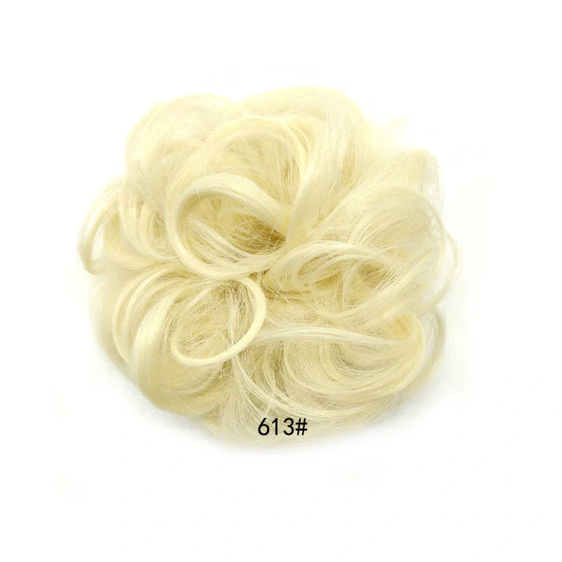 Synthetic wavy curly messy hair bun for women, 12cm diameter, high temperature wire