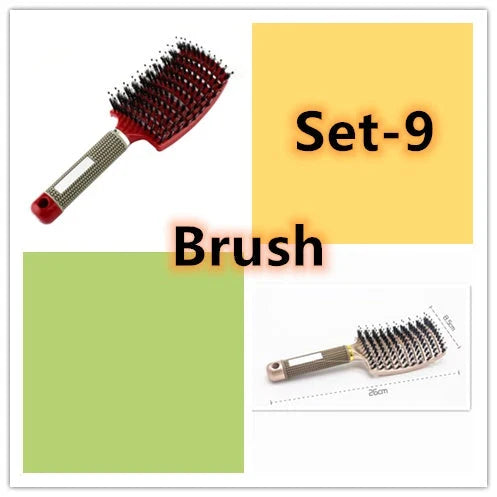A premium hair brush with a sleek design, featuring soft bristles and a rounded massage function for healthy, detangled hair