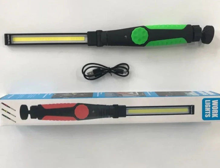 Bright Magnetic LED Worklight with adjustable light bar, 360-degree swivel base, and strong magnetic attachment for hands-free use