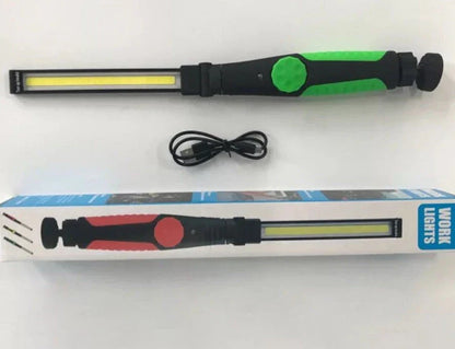 Bright Magnetic LED Worklight with adjustable light bar, 360-degree swivel base, and strong magnetic attachment for hands-free use