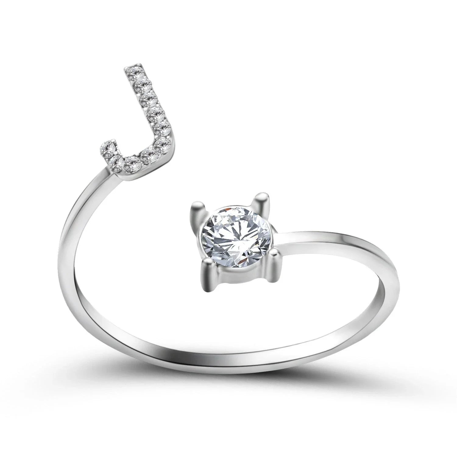Customizable adjustable ring with 26 letters for women, featuring zircon stones and copper alloy construction