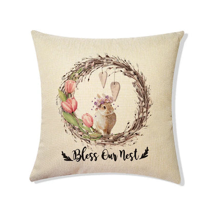 Rabbit Easter Eggs Truck Flower Basket Cushion Cover 45x45cm Nordic Style