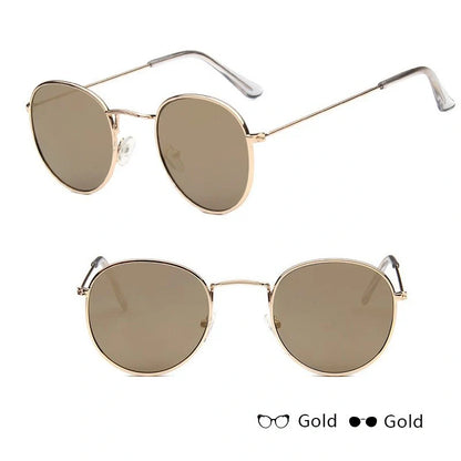Women's retro metal sunglasses with round frame in gold and silver options