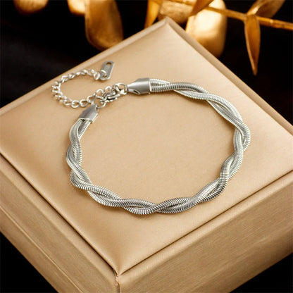 Gold plated punk fashion bracelet with double layer snake chain design and five-pointed star charm