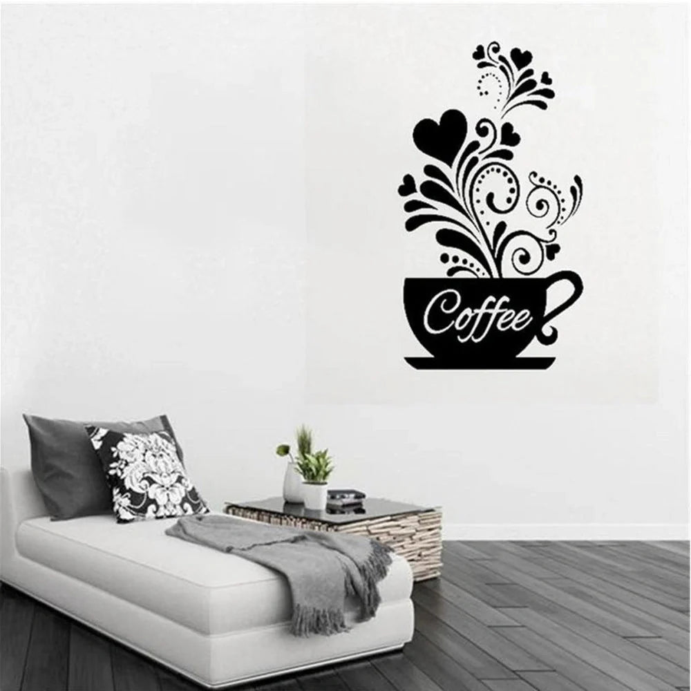 Elegant Flower Cane Coffee Cup Kitchen Wall Sticker on a white background