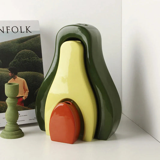 Creative Bionic Vase in white porcelain with colour glaze, featuring avocado and apple designs