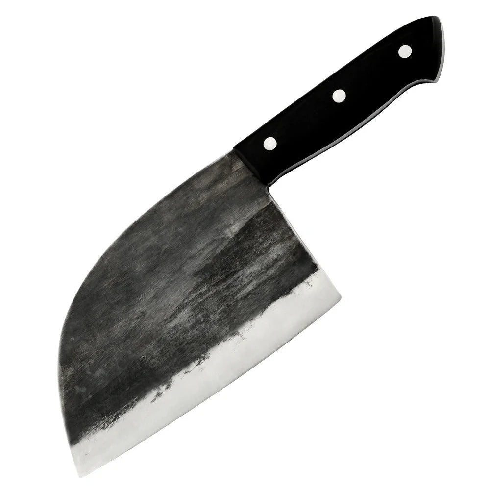Hand-forged stainless steel butcher knife with wood handle for precision cooking